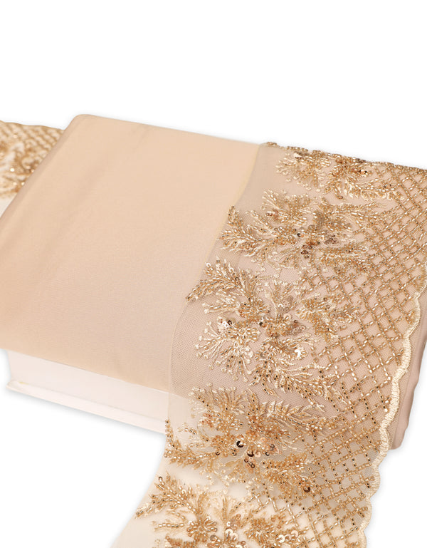 Aurora Blossom Beaded Border Lace Mix and Match - (Nude) + Satin (Champagne)